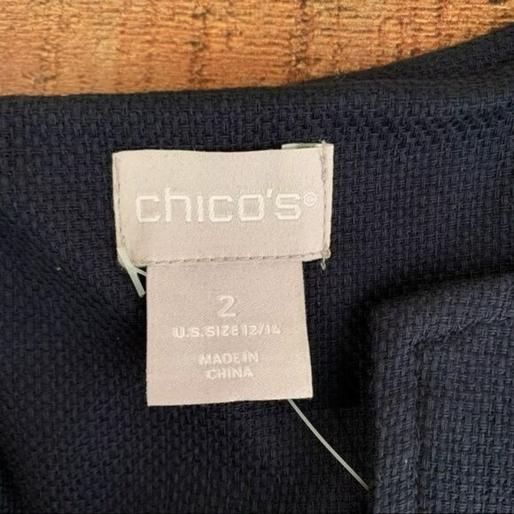 Chico’s topper drama ruffle sleeve long sleeve jacket in navy blue - 2 - Picture 4 of 8